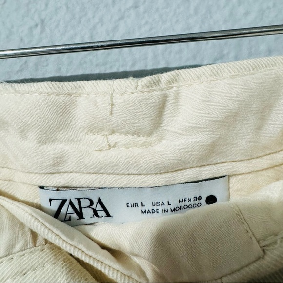 Zara Women Oyster White Bloggers Fav High-Rise Belted Cotton Loose Pants Sz L - Picture 14 of 15